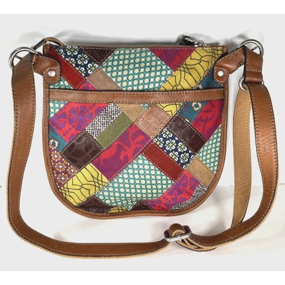 Fossil Slim Leather and Fabric Patchwork Crossbody Shoulder Bag - Picture 2 of 15